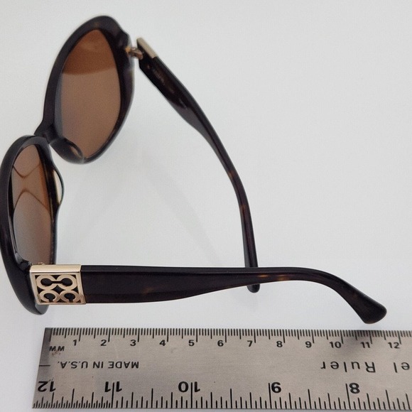 Coach S2026 Woman Sunglasses Tortoise Brown Round Wrap Frame Signature Gold C - Picture 10 of 14